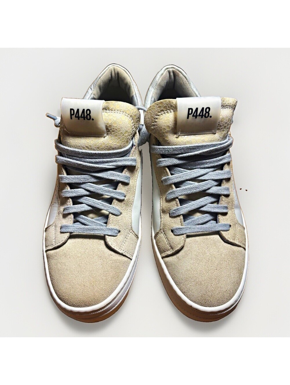 P448 Women’s White Leather & Suede Skate Sneakers Low Top Platform Size 39